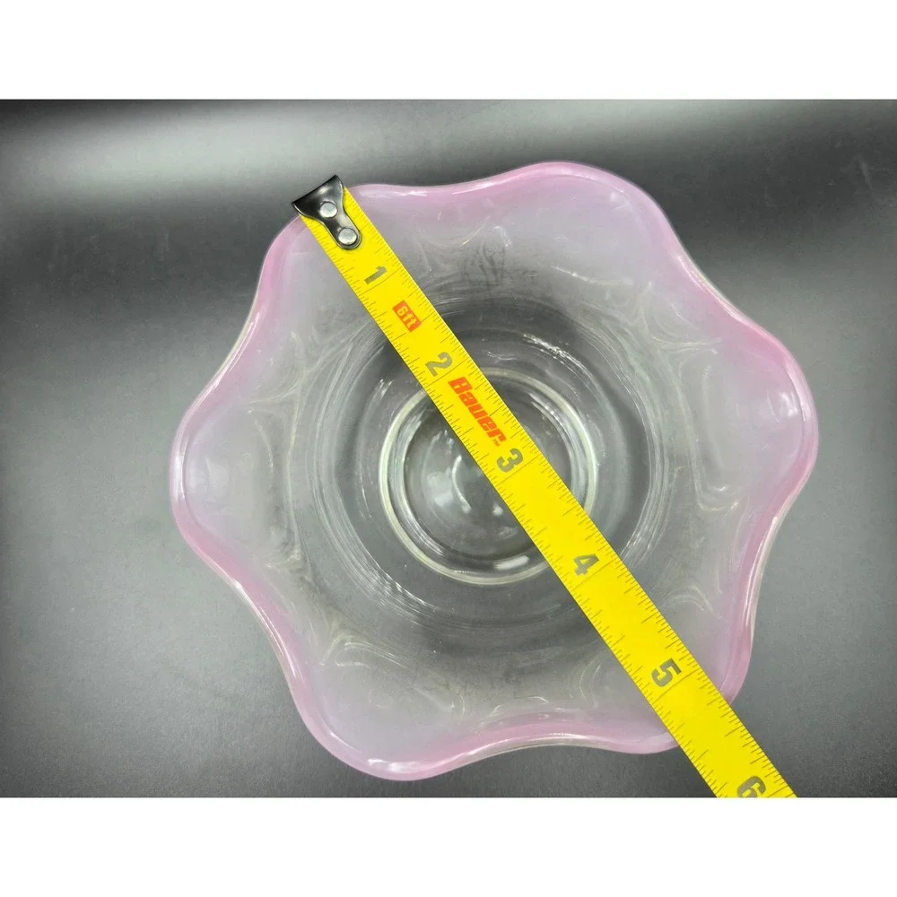 Vintage Pink Ruffle Edge Frosted‎ Art Glass Bowl Mid Century Modern Candy Dish